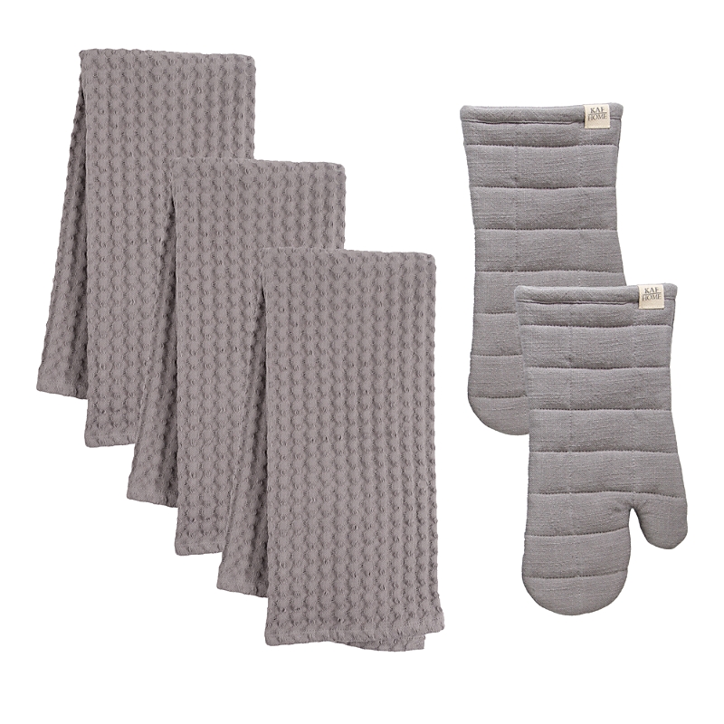 Kaf Home Monaco Kitchen Linen Bundle, Set Of 5 In Gray