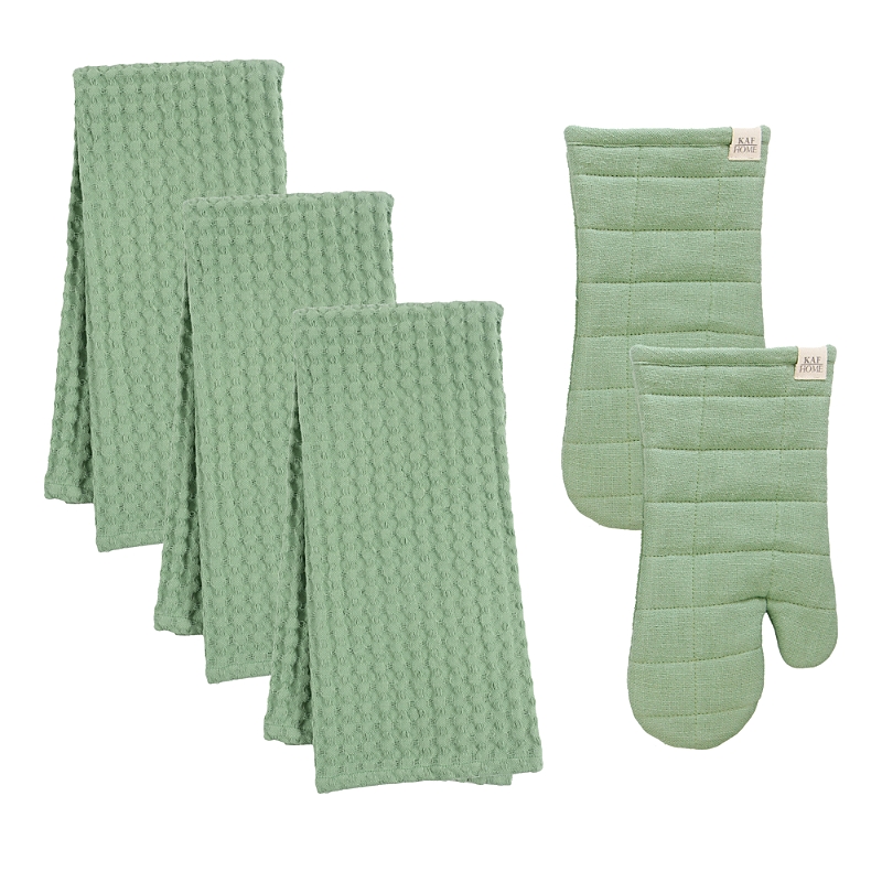 Kaf Home Monaco Kitchen Linen Bundle, Set Of 5 In Green