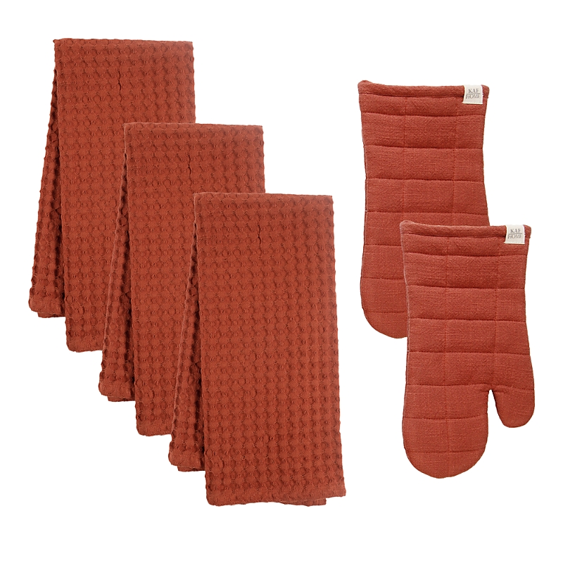 Kaf Home Monaco Kitchen Linen Bundle, Set Of 5 In Red
