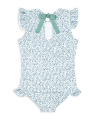 Girls' Slate Floral Ruffled Sleeve Rash Guard One Piece Swimsuit - Baby, Little Kid, Big Kid