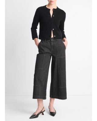 Wool Cashmere Shrunken Snap Front Cardigan