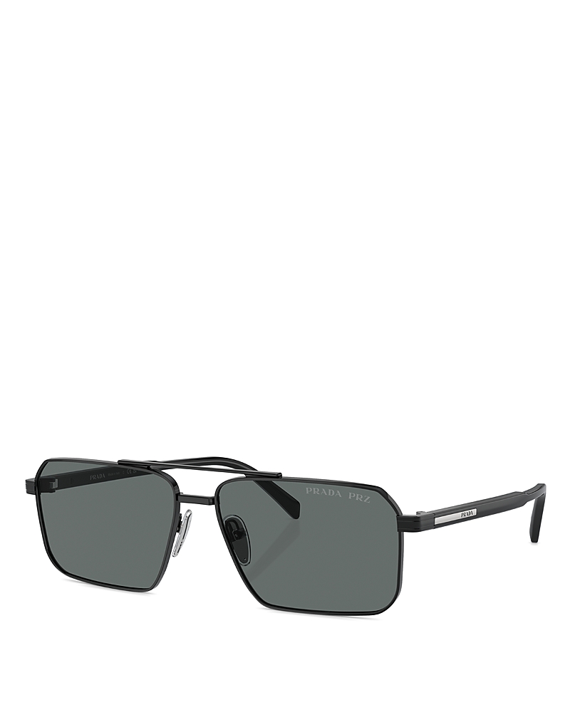 Prada Rectangular Sunglasses, 61mm In Black/gray Polarized Solid