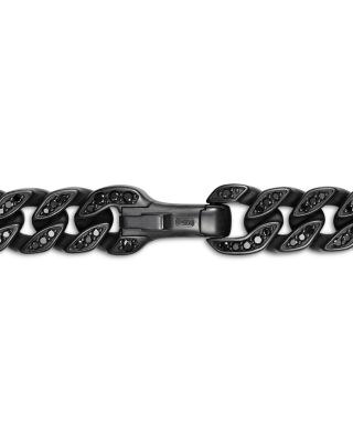 Men's Curb Chain Bracelet in Black Titanium with Black Diamonds, 8mm