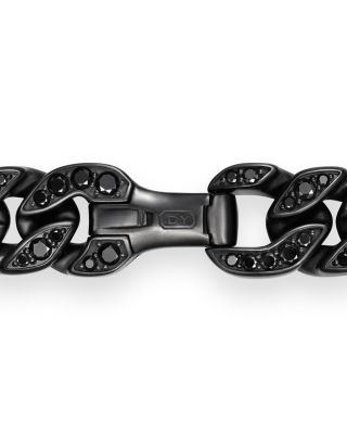 Men's Curb Chain Bracelet in Black Titanium with Black Diamonds, 11.5mm