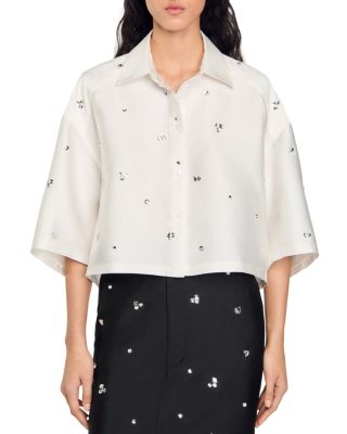 Sandro - Mentissa Oversized Cropped Embellished Shirt