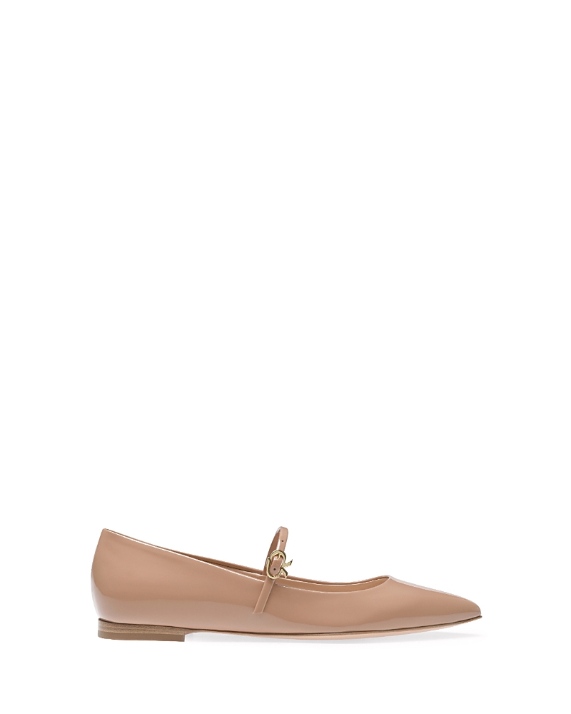 Gianvito Rossi Pointed-toe Buckle-strap Ballerina Shoes In Pink