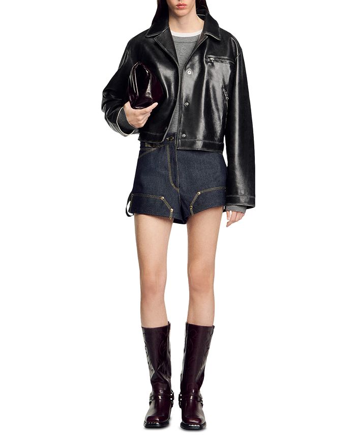 Sandro Jude Leather Jacket In Black