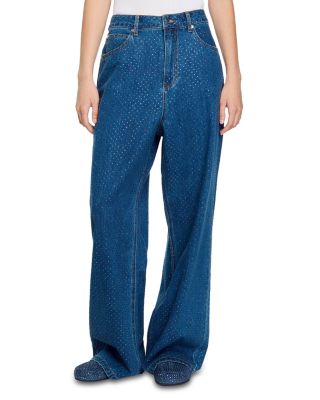 【SANDRO】High Rise Contrast Panel Jeans in Blue Jean Jeans with contrasting panels blue For Women | Sandro Paris