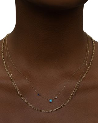 14K Yellow Gold Opal, Sapphire &amp; Diamond Three Step Necklace, 16&amp;quot;
