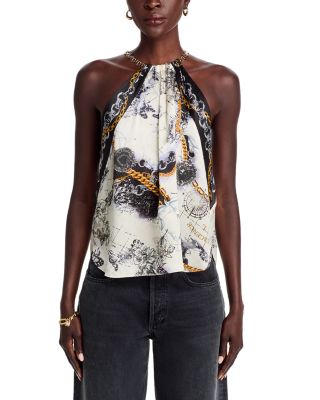 L'AGENCE Tillie Chain Halter Silk Scarf Top Bloomingdale's