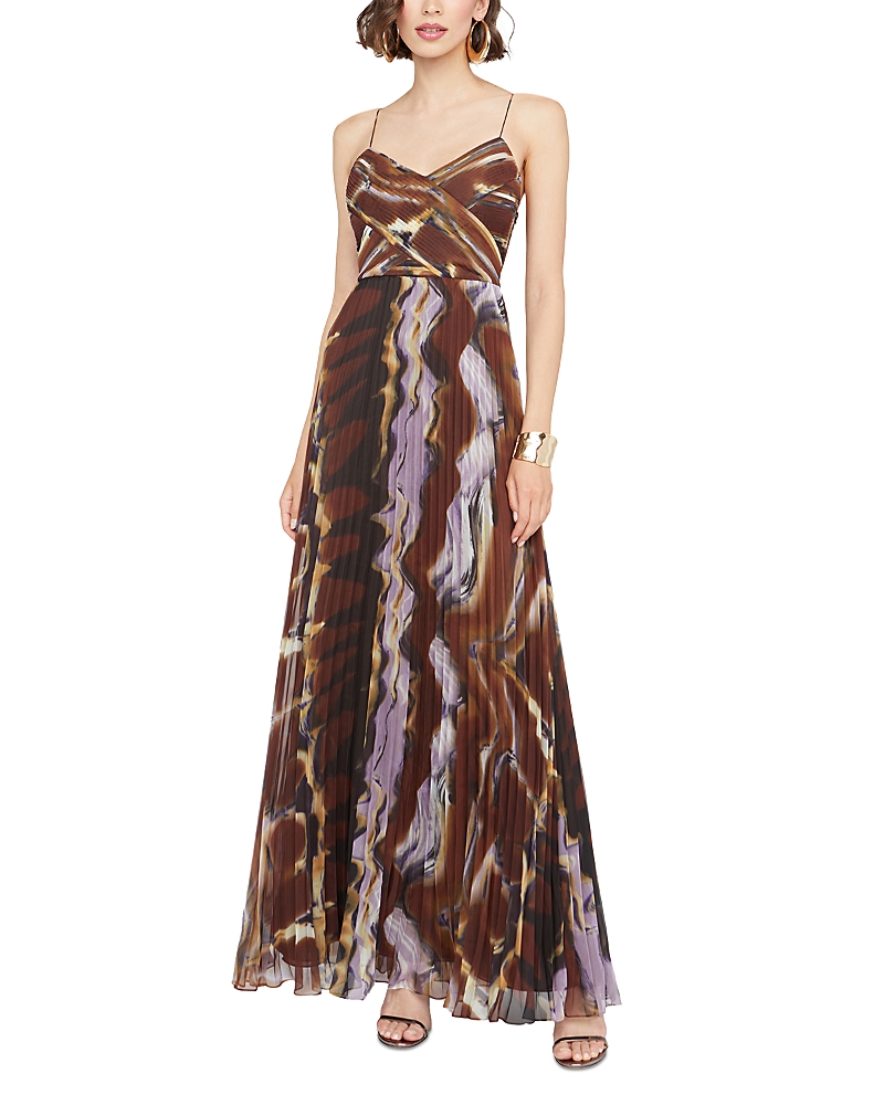 HALSTON FOSETTE PLEATED CHIFFON GOWN