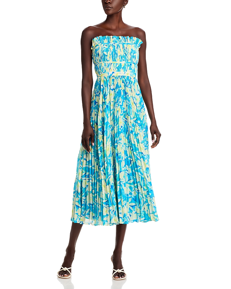 Amur Scottie Floral Strapless Midi Dress In True Blue Pansy