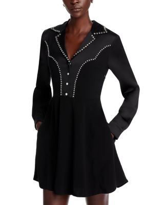 knee length dresses for ladies Wrangler Women's Contrast Cuff Western Mini Dress Black 112371834