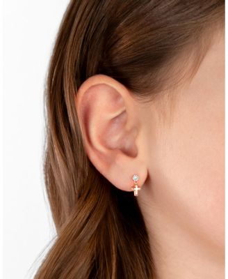  Children's 14K Gold Dangling Simple Cross Drop Girls' Screw Back Earrings