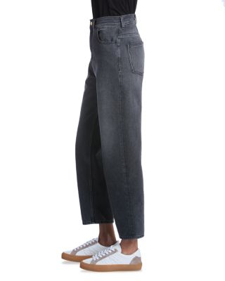 High Rise Cropped Tapered Jeans in Grey