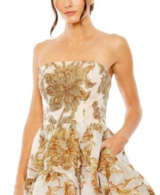 Strapless Brocade Pocket Detail Mini Dress