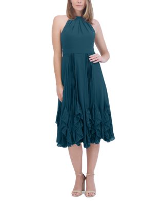 Eliza J - Halter Pleated Ruffle Trim Dress