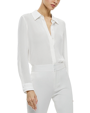 Alice And Olivia Silk Willa Relaxed Shirt In Off White