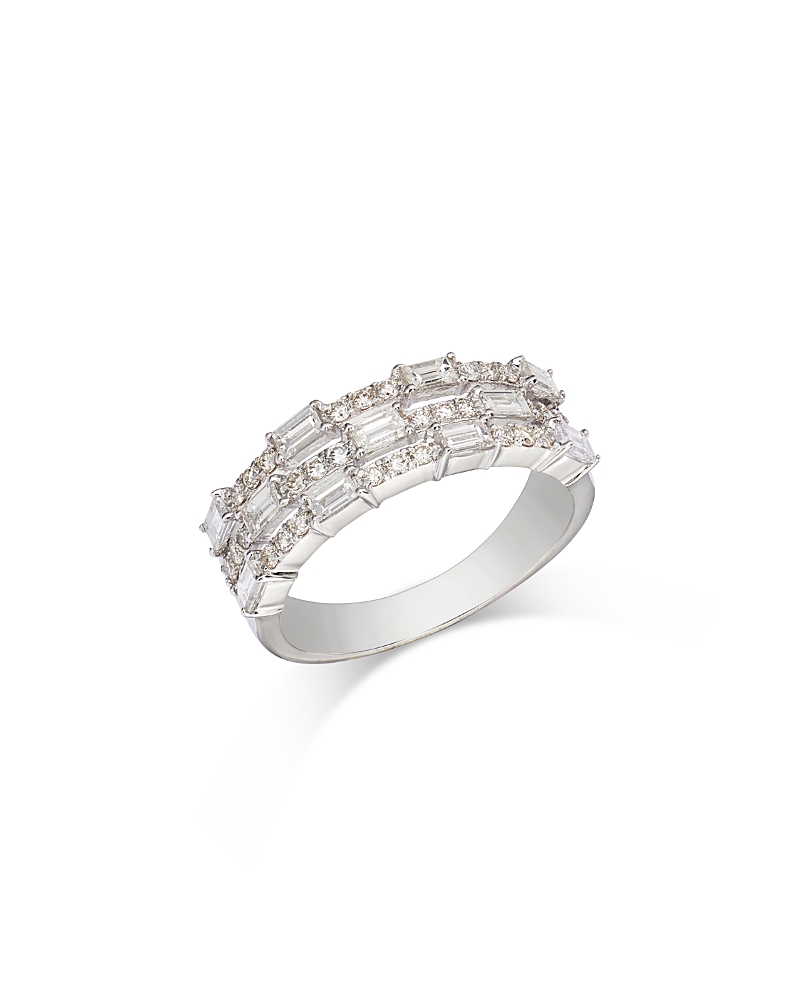 Bloomingdale's Diamond Round-cut & Tapered Baguette Triple Row Band Ring In 14k White Gold, 1.0 Ct. T. W. In White