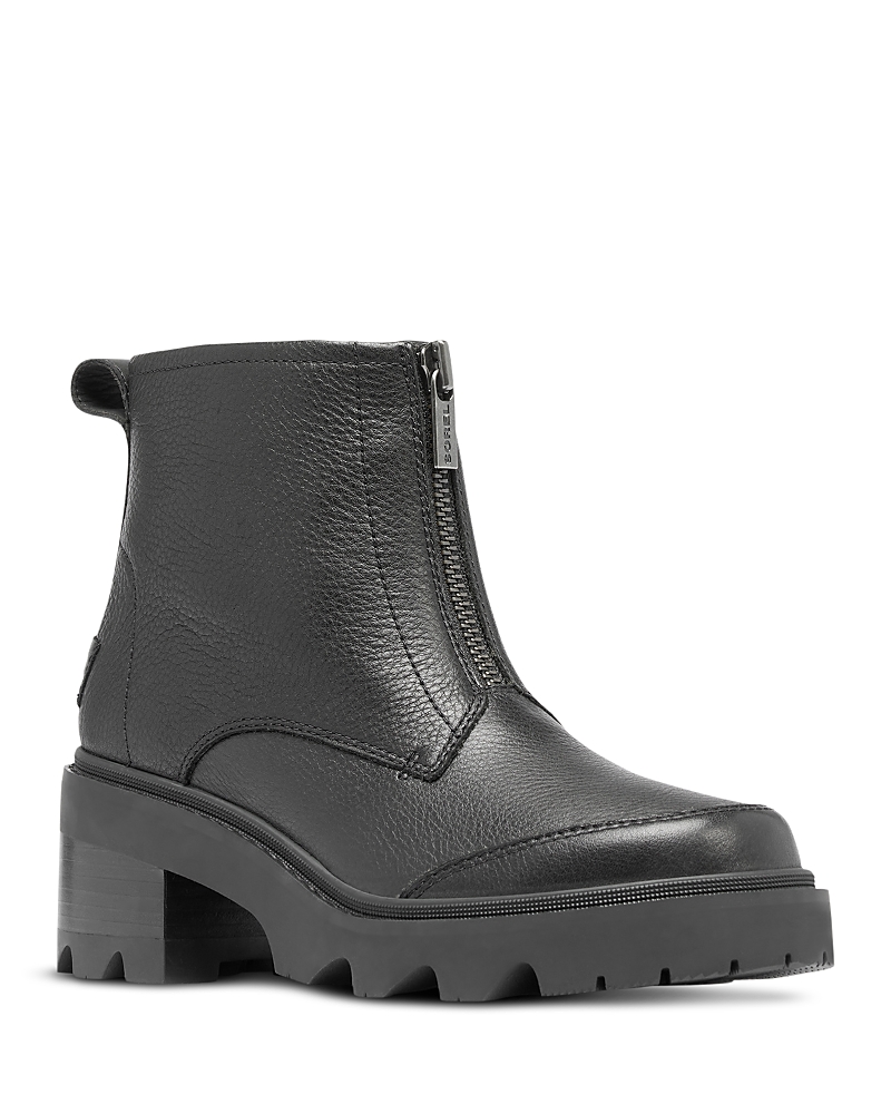 Sorel Joan Now Zip Low-heel Leather Booties In Black