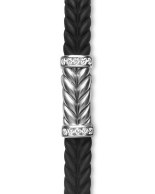 Men's Sterling Silver Chevron Diamond Wide Woven Black Rubber Bracelet