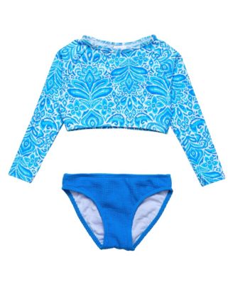 Snapper Rock - Girls' Santorini Blue Crop Long Sleeve Rash Set- Little Kid, Big Kid