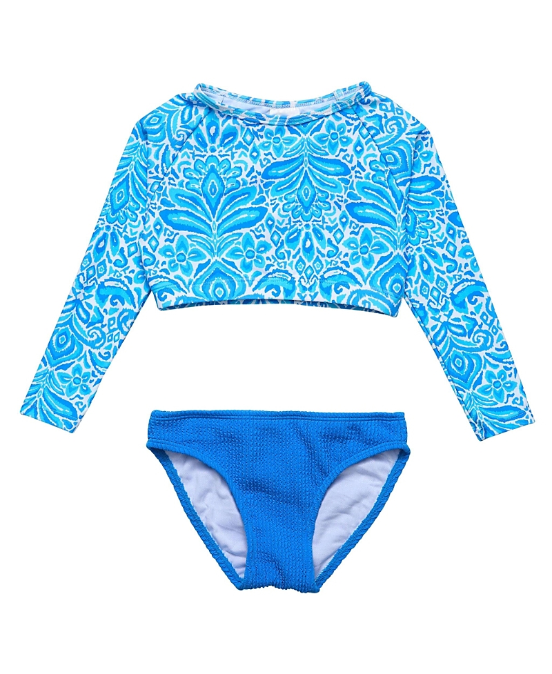 Snapper Rock Toddler, Child Girl Santorini Blue Crop Ls Rash Set In Blue