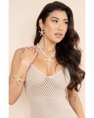 Starfish Cord Pendant Necklace in 18K Gold Plated, 15"-18"