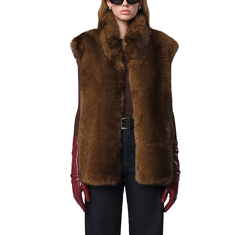 Apparis Laila Faux Mink Vest In Brown