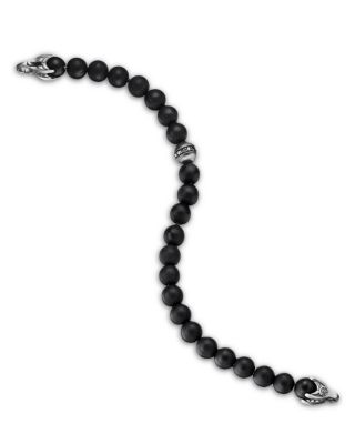 Men's Spiritual Beads Bracelet in Sterling Silver with Black Onyx & Pav&eacute; Black Diamond Accent, 8mm
