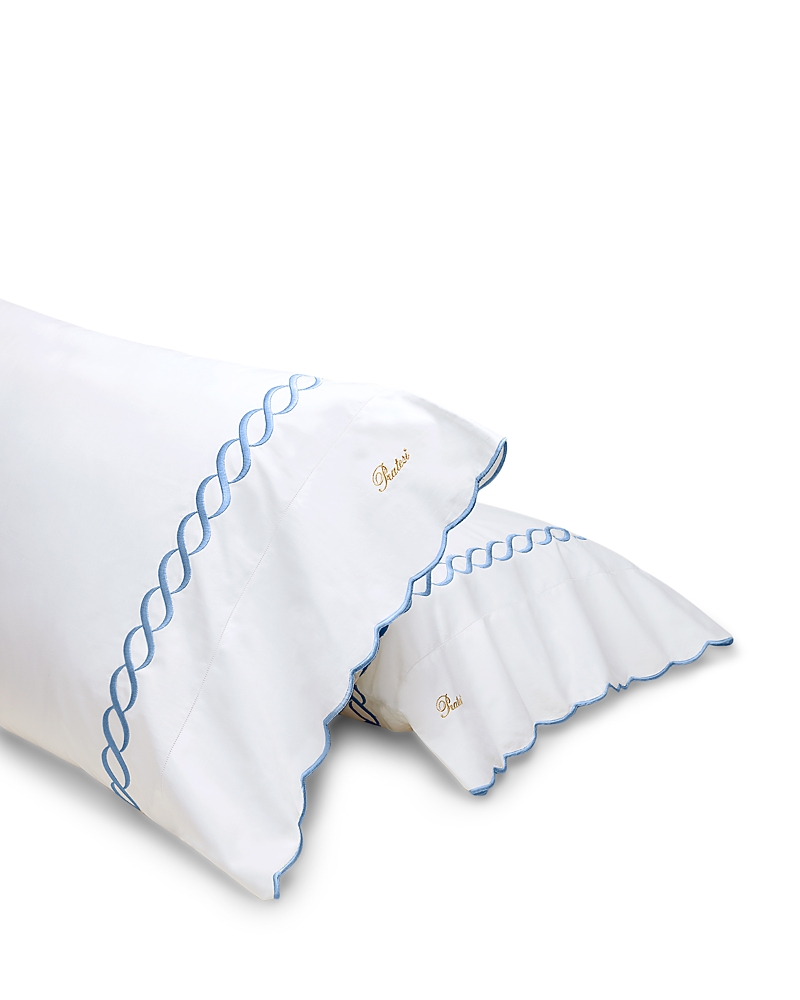 Pratesi Treccia Standard Pillowcase, Set Of 2 In White/medium Blue