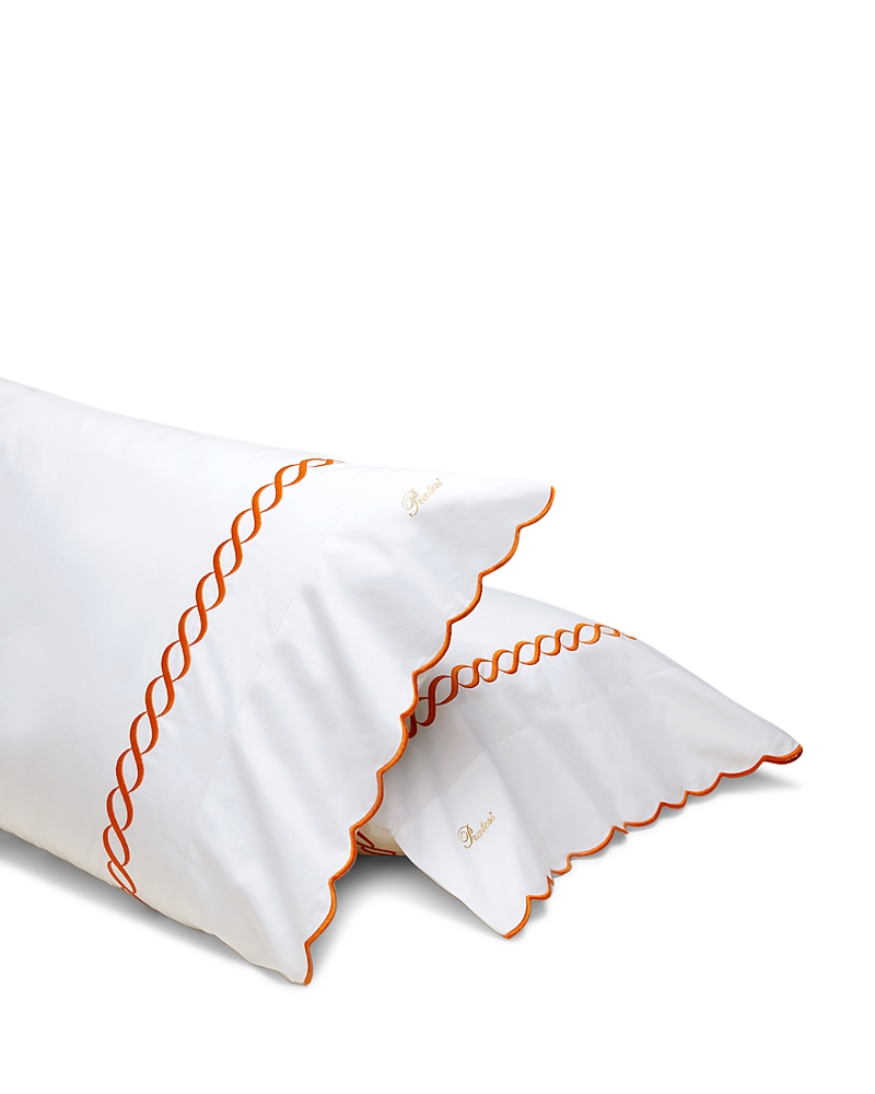 Pratesi Treccia Standard Pillowcase, Set Of 2 In White/orange