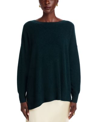 Boat Neck Side Slit Asymmetrical Sweater - Exclusive