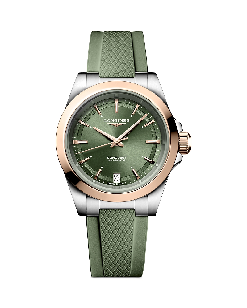 Longines Women's Swiss Automatic Conquest Green Rubber Strap Watch 34mm In Green