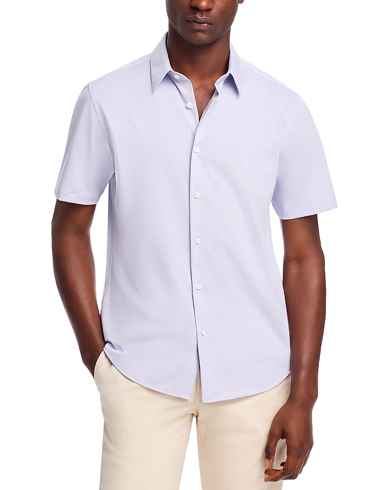 Theory Men's Irving Short Sleeve Shirt In Structure Knit In Soft Iris