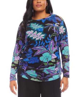 Karen Kane Plus Size Side Shirred Printed Mesh Top