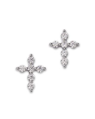 Diamond Cross Stud Earrings in 14K White Gold, 0.60 tcw