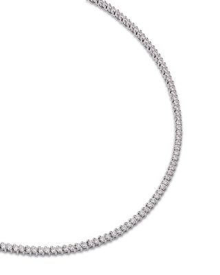 Certified Diamond Double Prong Tennis Necklace in 14K White Gold, 3.0 tcw 