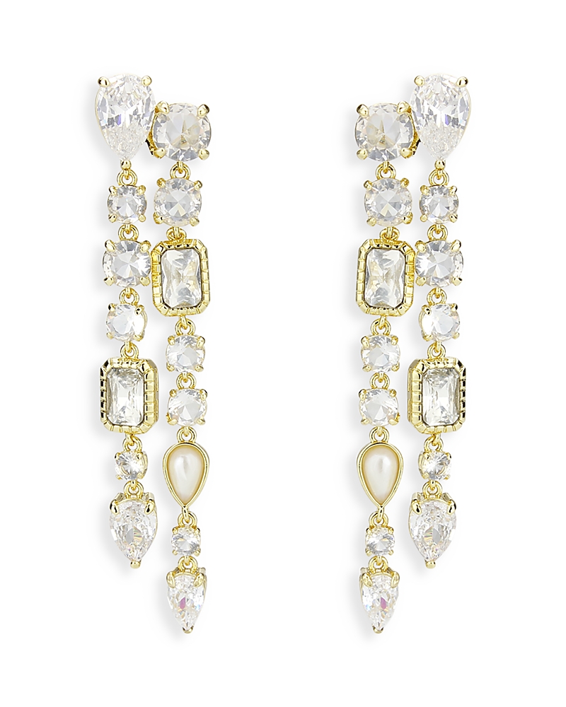 AQUA CRYSTAL, CUBIC ZIRCONIA & IMITATION PEARL DOUBLE STRAND LINEAR DROP EARRINGS - EXCLUSIVE