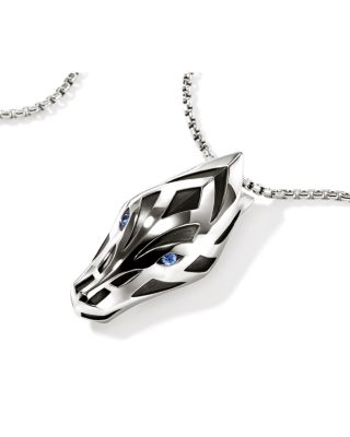 Men's Sterling Silver Naga Blue Sapphire Pendant Necklace, 22"