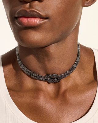 Classic Chain Love Knot Double Strand Collar Necklace, 16"