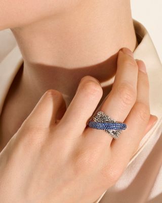 Sterling Silver JH Essentials Blue Sapphire Pavé Crossover Statement Ring