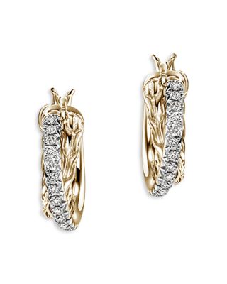 John Hardy 14K Yellow Gold Jh Essentials Diamond Pave Crossover Hoop Earrings