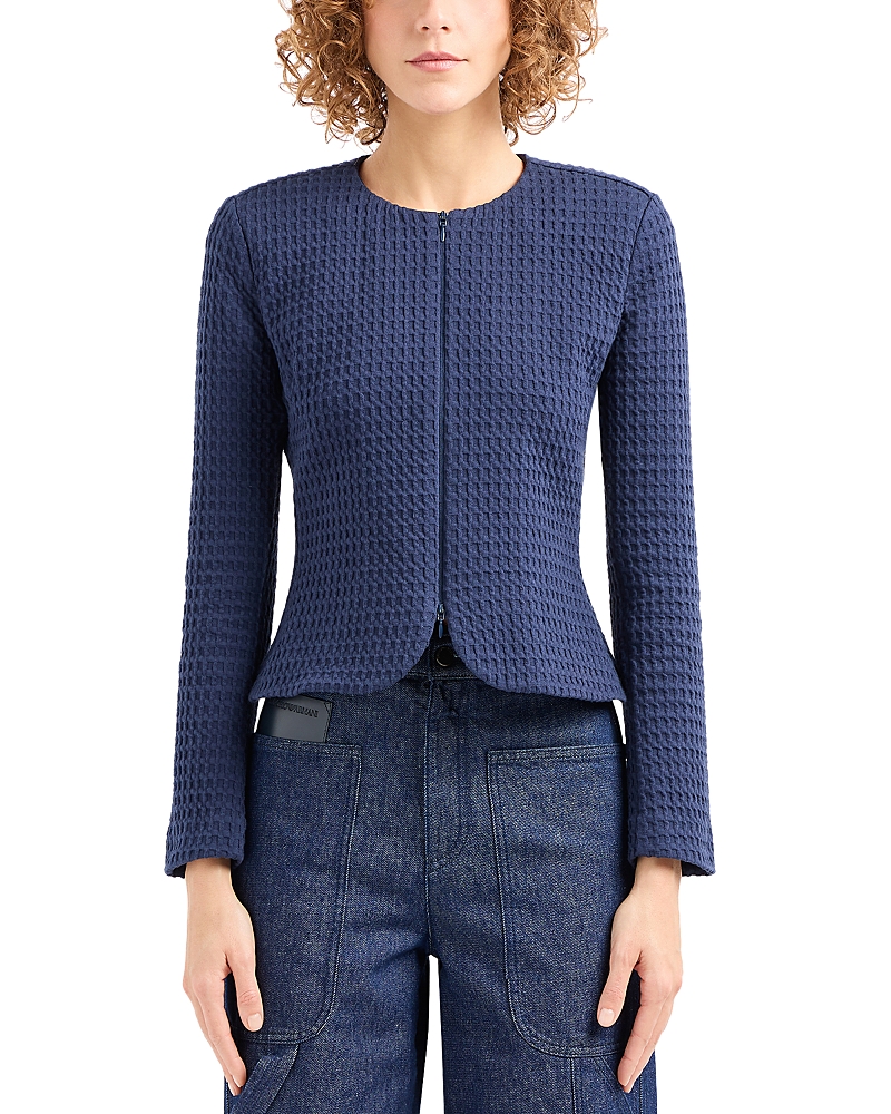 Shop Emporio Armani Matelasse Net Jacket In Midnight Blue