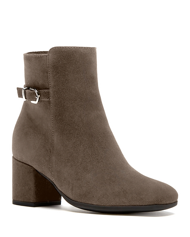 La Canadienne Jordanna Buckle Suede Block-heel Booties In Cement