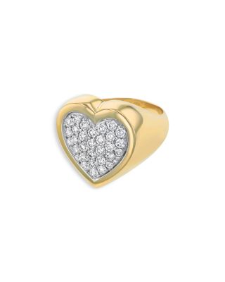 14K Yellow Gold Pav&eacute; Diamond Heart Ring, 1.5 tcw