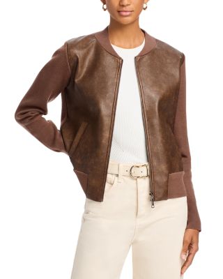 Sioni - Distressed Faux Leather Bomber Jacket