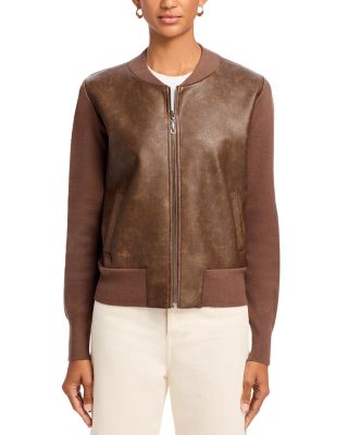 Distressed Faux Leather Bomber Jacket