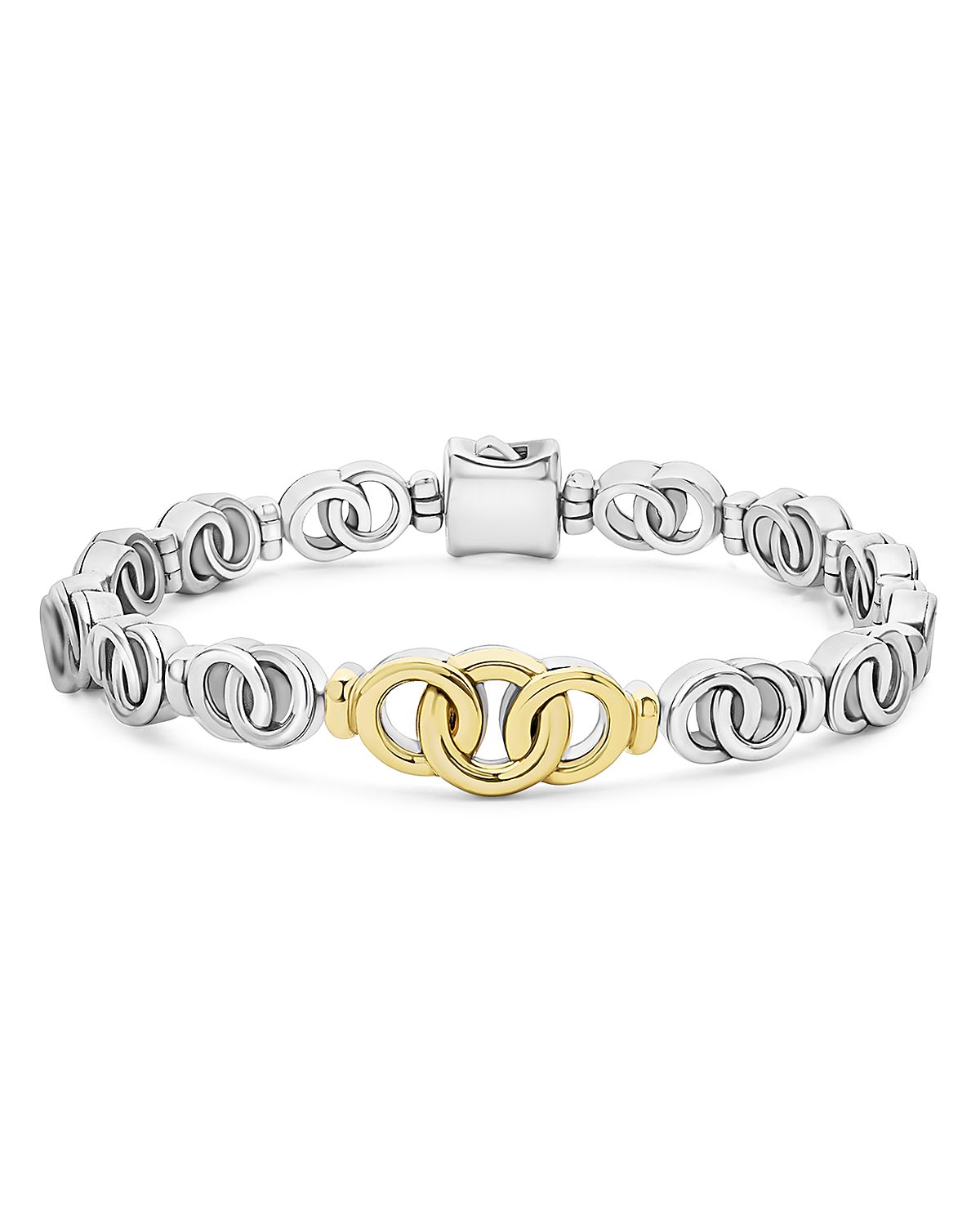 Lagos 18K Yellow Gold & Sterling Silver Signature Caviar Interlocking Link Bracelet
