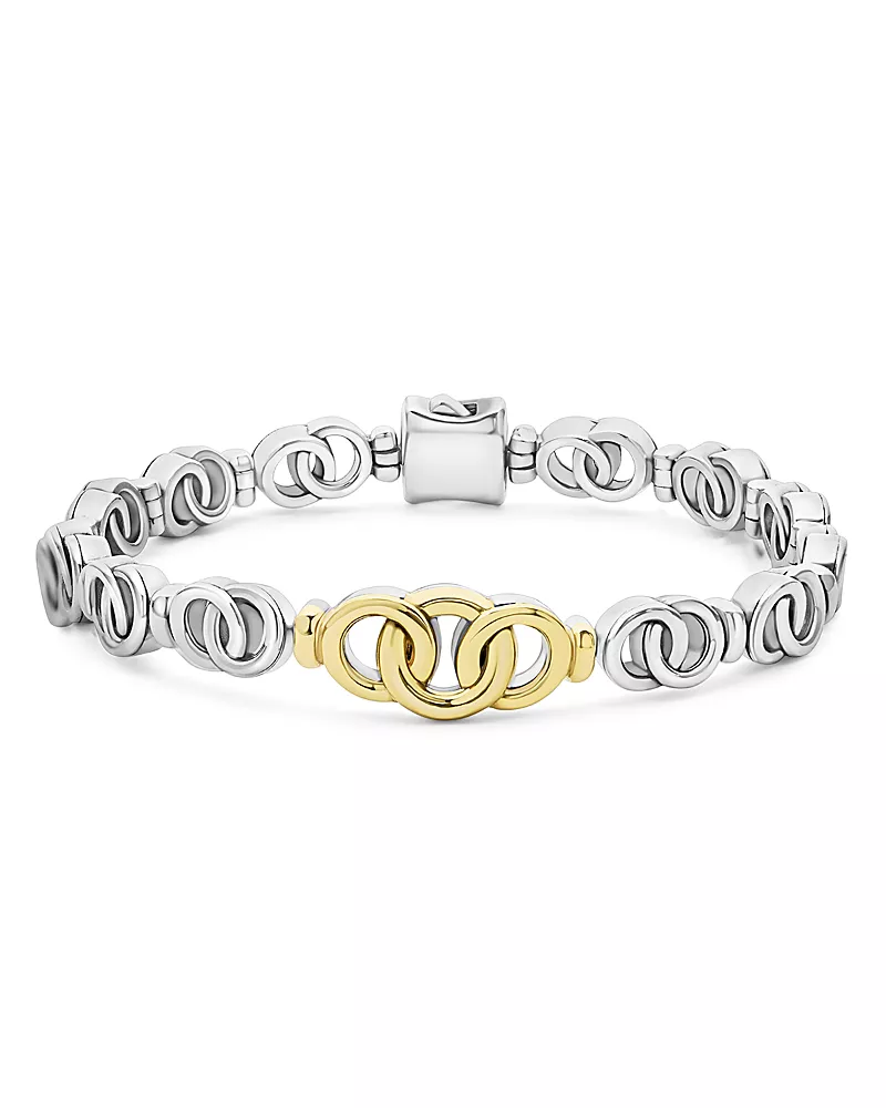 Lagos 18K Yellow Gold & Sterling Silver Signature Caviar Interlocking Link Bracelet